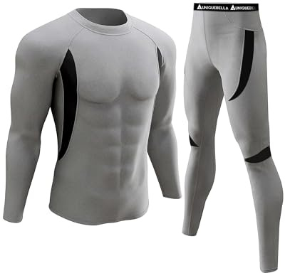 UNIQUEBELLA Men's Ski Underwear Winter Suit Thermal Underwear [Thermal Underwear] - Grey, Medium