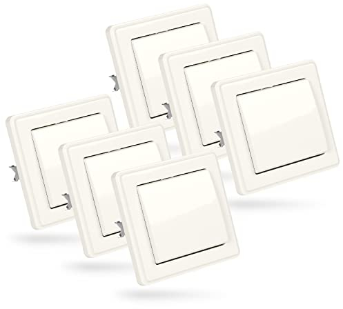 greate 6x Kreuzschalter Unterputz weiß - Lichtschalter Unterputz 250V AC, 10A, IP20 inkl. Rahmen, Unterputz Einsatz & Abdeckung - Lichtschalter Abdeckung weiß, Unterputz Schalter, UP Schalter