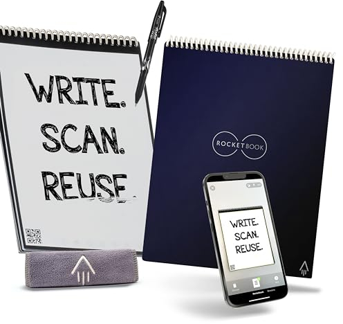 Rocketbook Flip Wiedervervendbares Digitales Notizbuch - Letter A4 Blau - Elektronischer Notizblock Ringbuch mit Linien und Punktraster - inkl. Pilot FriXion Stift und Mikrofasertuch