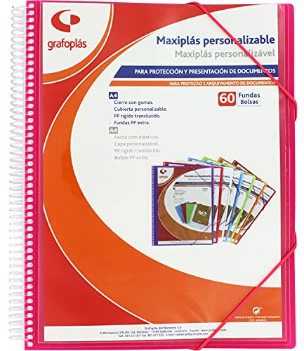 Grafoplás 39846054. Anpassningsbara fodral mapp, Maxiplas, 60 omslag, Fuchsia Rosa, 30,8 x 24 x 22