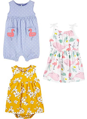 Simple Joys by Carter's Baby Girls' 3-Pack Romper, Sunsuit, and Dress