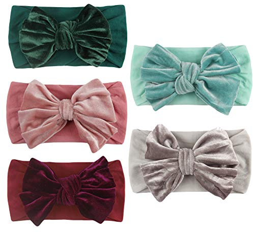 Golden Apple 5 st/set baby flickor rosett pannband sammet töjbar elastisk rosett knuten turban småbarn hårband huvudbonad