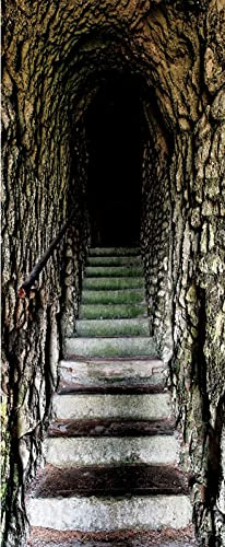 A.Monamour Türtapete Selbstklebend Türfolie Türposter 3D Dunkle Unterirdische Stein Bogen Höhlen Tunnel Treppe Vinyl Folie Türdeko Tapete Wandbild Türaufkleber Türtattoo 90 x 200 cm