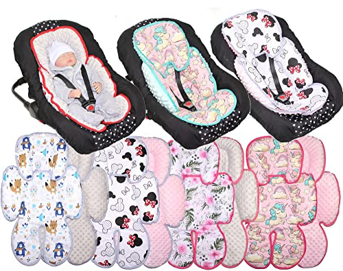 Sitzverkleinerer Minky - Baumwolle Baby Auto Kindersitz Babyschale Einlage Einsatz (Mäuschen + Grau)