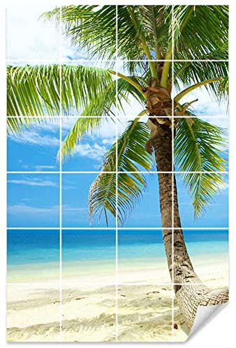 GRAZDesign Fliesenaufkleber Bad Motiv Palme, Klebefliese selbstklebend und wasserfest - Bild: 70x105cm (BxH)