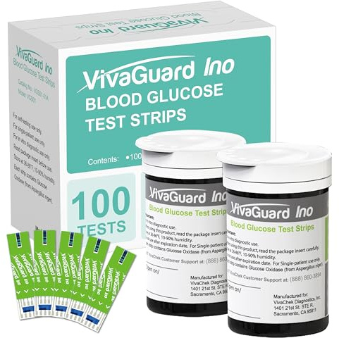 VivaGuard Ino Blood Glucose Test Strips, Blood Sugar Test Strips for Diabetes, 100 Count per Box, Only for VivaGuard Ino Series Blood Glucose Meter (VGM26 VGM01 VGM04).