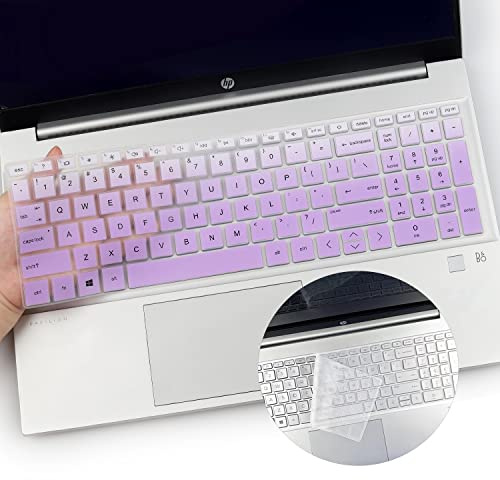 2PCS Keyboard Cover for HP Pavilion & HP Laptop 15.6 15-eh 15-eg Series 15-eg1053cl 15-eg1073cl 15-eg0167st 15-eg1000 15z-eh100 15t-er000-OPurple+Clear