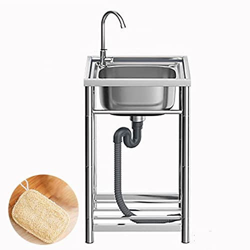 DOSSAE Industrie-Garagenspüle,Edelstahl 1 Becken Mobiles Küche Spültisch,Freistehende Einzelbecken-Spüle,Multifunktions Waschtisch mit Ständer,Verstellbaren Füßen,für Outdoor. (Size : 47 * 42 * 80CM)