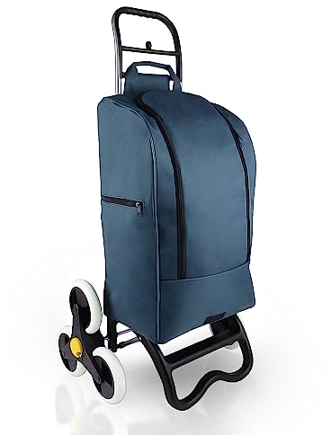 BigDean Einkaufstrolley mit Treppensteiger-Funktion, Kühlfach & 6 großen Rädern - 40L faltbar blau - Einkaufswagen Einkaufsroller Kühltasche Einkaufstasche Treppensteiger