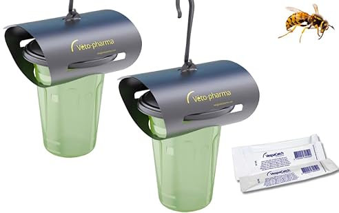 2PCS Trampa para avispa asiática avispones velutina ecológica I trampa mata avispas asiática I trampa contra avispa velutina para colgar en jardin piscina colmena + con 2 dosis de cebo natural