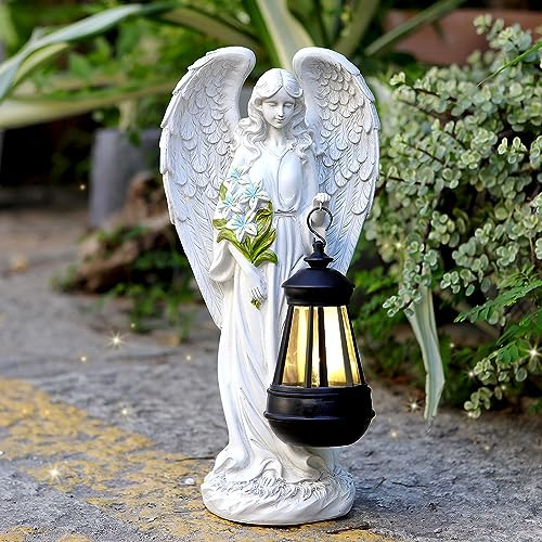 VChymm Statue da giardino all'aperto Statua angelo in preghiera 35,6 cm decorazioni tomba ossido di magnesio pietra grigia cortile patio ponte casa ingresso corridoio scultura