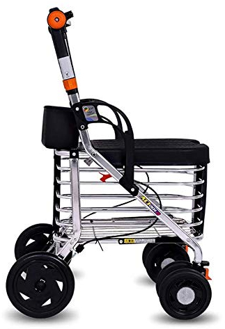 Lauflernhilfe für ältere Menschen, Rollator Lauflernhilfe mit vier Rädern, höhenverstellbarer Ein-Knopf-Klapp-Gehhilfe aus Aluminiumlegierung für erwachsene Senioren mit Behinderungen