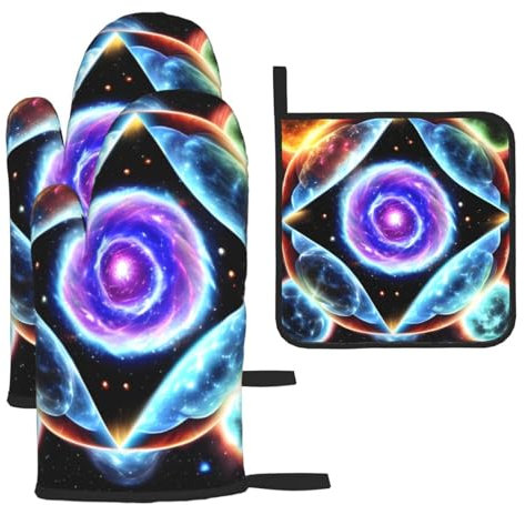 Cosmic Stars - Set di 3 guanti e presine anti-scottatura, per cucinare e grigliare, regalo di Natale per la festa della mamma