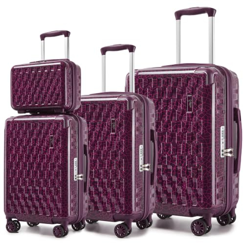 Sea choice Kofferset 4 TLG Reisekoffer Gepäck Set M/L/XL mit Beautycase | Eis-Crackle-Oberfläche,4 Eckenschutz, ABS+PC Hartschalenkoffer, 4 Zwillingsrollen, TSA Schloss, TPU-griffe, Kunststoff-Füße
