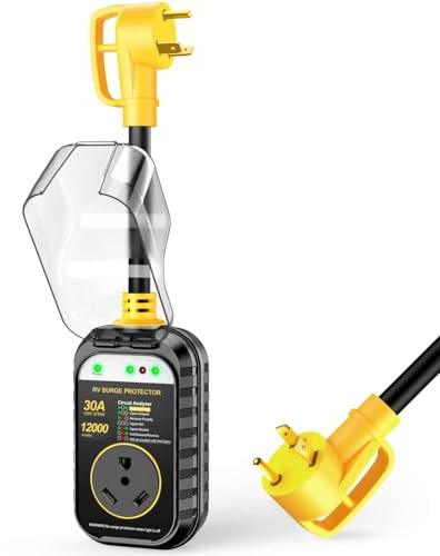 GEARGO Campervan Surge Protector, 30 Amp Waterproof, Full Protection (8000 Joule) RV, Surge Protection, Socket Adapter for Motorhome (Yellow)