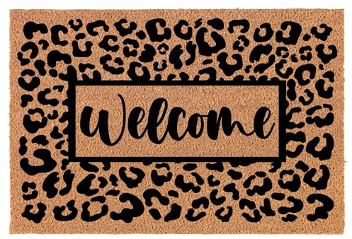 Welcome Doormat Coco Coir Door Mat Gift Welcome Leopard Print (30 x 18)