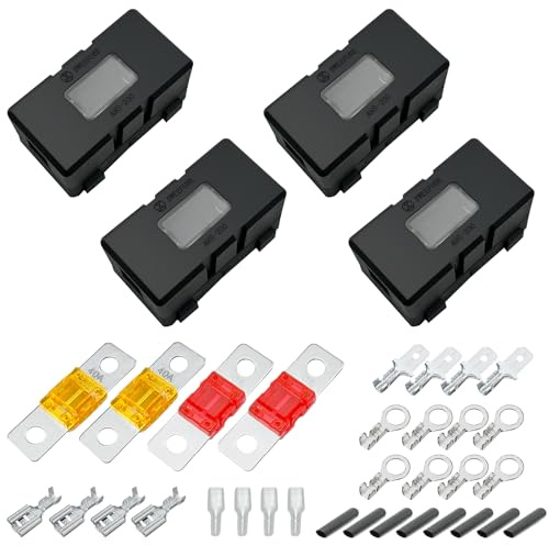 Irenwarl 4stk Midi Sicherungshalter Set, Auto Sicherungshalter, mit 40A, 50A Mega Sicherung, Terminal, Schrumpfrohr, Federeinsätze, Hülsen, für Autos, Boot, LKW, Fahrzeuge