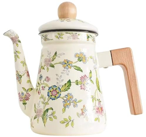 Ciieeo Enamel Tea Pot with Wooden Handle Heat-Resistant Household Teapot for Brewing Tea and Hot Liquids Elegant Design for Home Use and Lightweight Kitchen Accessory