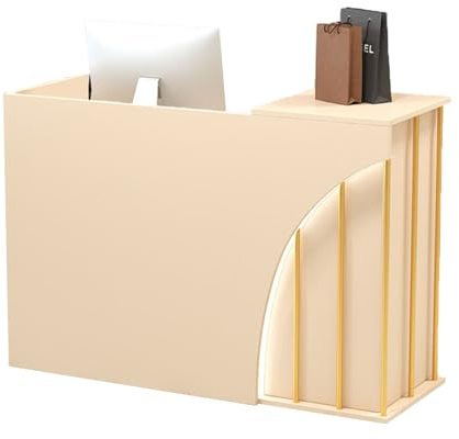YVYKFZD Empfangstheke Rezeption, kleiner Rezeptionstheken, Empfangstresen mit abschließbaren Schubladen und LED-Leuchten, platzsparende Verkaufstheke(Almond,55.1x17.7x37.4)