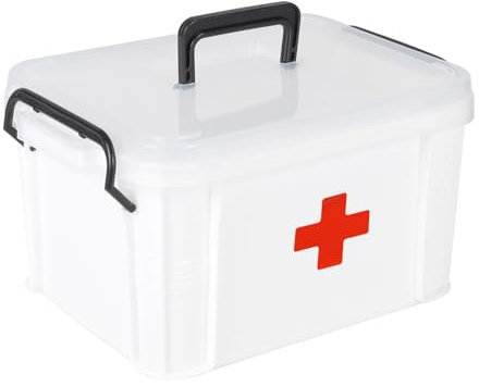 Gzsekken Medication Storage Box,First Aid Storage Box 5L Medicine Organiser with Handle 2 Layer Medical Boxes Clip Locked, Clear BPA Free Medicine Cabinet Organisation