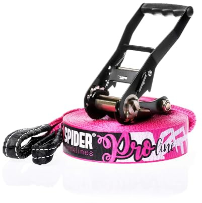 SPIDER SLACKLINE TKS01 - Kit Pro Line per salti, camminata e freestyle - Fettuccia da 20 mt con cricchetto, sling bag e proteggi cricchetto - Kit completo