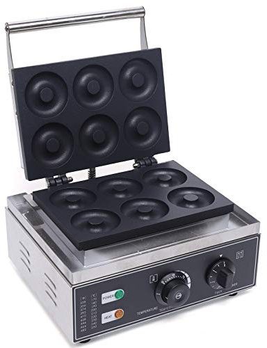 WOLEGM Donut Maker, 1550 W, piastre elettriche per ciambelle per 6 piccole ciambelle, riscaldamento a doppio lato con ciambella rimovibile, colore: argento