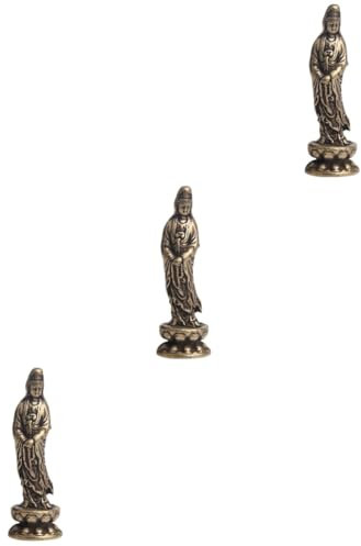 Amosfun 3st Buddha-statuenverzierung Aus Bronze Desktop-Dekoration Tischplatte Buddha-Statue Reichtum Wohlstand Statue Zen-gartendekoration Feng-Shui-Buddha-Figuren Messing