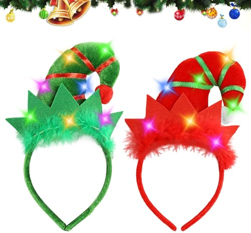 Beleuchtete Stirnbänder mit LED,Weihnachtliche Haarreifen,Haarreifen Weihnachten Lustige Haarband Weihnachtlicher Haarschmuck für Party Weihnachten Accessoires Neues Jahr Kopfschmuck Kostümparty