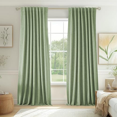 UHITECH Extra Long Blackout Curtains for Bedroom Window Panels Living Room Curtain Farmhouse 102 Inch Long Patio Outdoor Drapes Room Darkening 8.5ft Sage Green