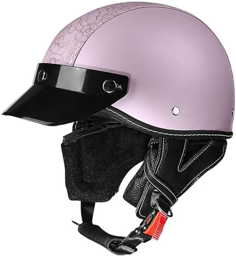 Retrò Mezzo Casco Moto Caschi Jet Casco Scodella Portatile, DOT/ECE Omologato Mezzo Elmetto Da Moto Retrò Con Visiera Parasole, Per Uomo Donna Biker Cruiser Scooter Touring 5,M=57-58CM