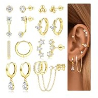 JeweBella Ohrringe Silber für Damen Mädchen Medizinische Ohrstecker Chirurgenstahl Hypoallergen Piercing Ohr Zirkonia Ohrringe Hängend Kleine Ohrringe Gold Creolen Ohrringe Set für Mehrere Piercings