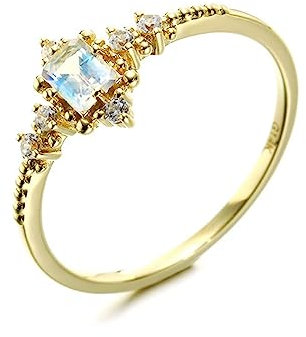 Tolldek Gold 14K Echte Goldschmuck Ring, Ewigkeitsring Memoirering Solitärring mit Mondstein Rechteckschliff, Au 585 Partnerringe Trauringe Verlobungsring mit Zirkonia für Damen, Gold, Gr.57