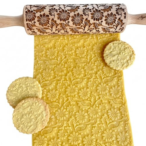 Nudelholz für Hausgemachtes Gebäck und Keramik MOOSROSE. Teigroller für Teig & Plätzchen, Kuchen & Gebäck. Gravierte Nudelholz mit Muster von Algis Crafts