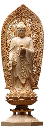 Statua di Buddha della medicina in legno di cipresso intagliato a mano, statuetta orientale per tempio o altare domestico, scultura buddista in legno massello