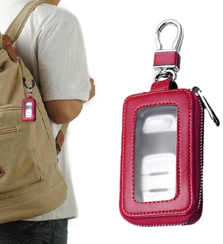 Funda para llaves de coche, funda para llaves de coche, con gancho de metal y bolsillo con cremallera para mando a distancia