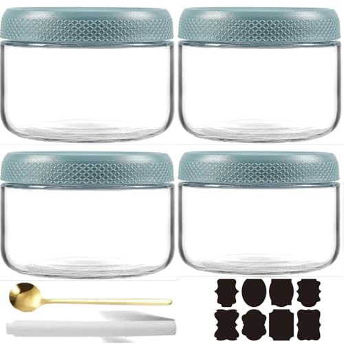 CNKHDZ 4 Pièces Overnight Oats Jar,Vert 300ml Meal Prep Bocal Avec Couvercle Overnight Oats Bocaux Avec Couvercle,pour confitures maison,aliments pour,mariner,Mason Jar
