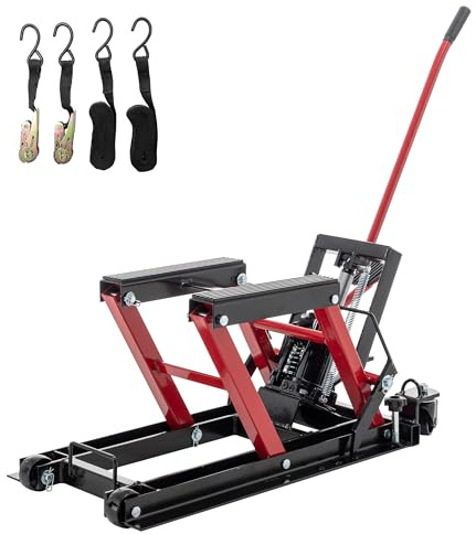 Hydraulic Motorcycle Lift Jack 1500 LBS Capacity, Foot-Operated Motorcycle Scissor Lift Table, 4.5-15 Adjustable Height, Portable ATV Lift Jack with Wheels & Safety Lock, Red