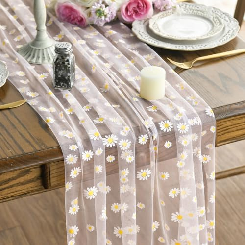 Artoid Mode Rosa Gänseblümchen Sommer Tüll Gaze Tischläufer 70x300 cm, Küche Tisch Dekoration Drinnen Urlaub Party Dekor