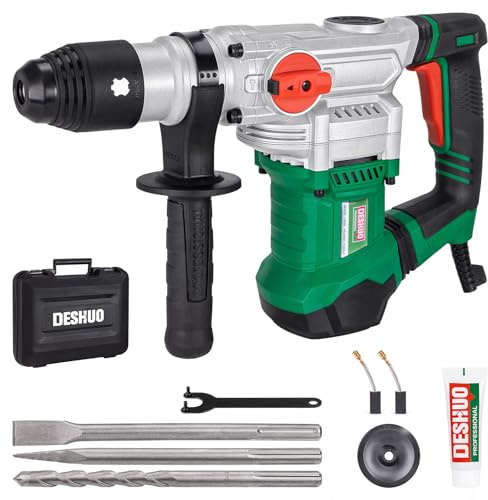 Deshuo 1-1/2 SDS-Max Heavy Duty Rotary Hammer Drill,12.5 Amp 3 Functions Corded Vibration Control Demolition Rotomartillo with Safety Clutch for Concrete,Includes 1 Drill Bits,2 Chisels,Carrying Case