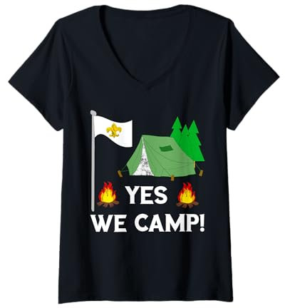 Donna Yes We Camp Tenda da campeggio Scout Giglio Scout Scout Camper Maglietta con Collo a V