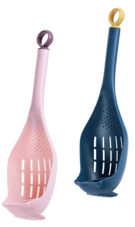 GLEAVI Cuchara Coladora y Colador Para Pasta Ranuras, Juego De 2 Unidades (azul Oscuro y Rosa), Plástico Resistente, Mango Largo Cómodo, Utensilios Para Servir Cocina Doméstica y Filtrado