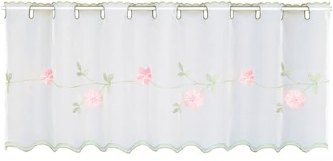 Sehlbach Bistrogardine Voile Stickerei Blumenranke, Weiß, 135 x 45 cm Bistrogardine, Elegante Stickerei, Florale Note, Transparenter Stoff, Einfache Befestigung, Zertifiziert