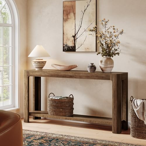 Tribesigns 160cm Entryway Console Table, 2-Tier Farmhouse Narrow Sofa Table Behind Couch, Accent Entrance Console Furniture for Entryway, Foyer, Hallway, Rustic Brown