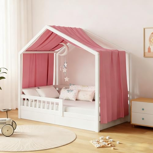 GFCC Ciel de Lit Cabane Ensemble de Décoration avec 1 Pièces Rideaux Lit Cabane Enfant Baldaquin Ciel en Tissu de Maison Chambre pour Fille Garçon,135 x 360 cm Rose