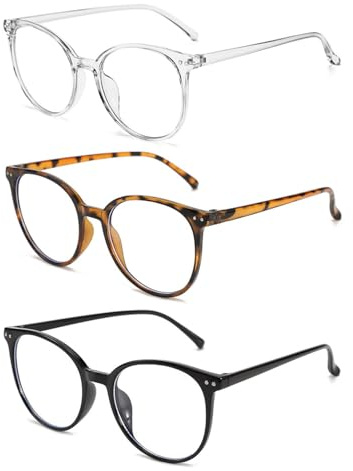 HUVZOR 3 PCS Brille ohne Stärke Blaues Licht Blockieren Brillen,Runde Rahmen Anti Blaues Lesebrille für Damen und Herren,Leichtes Gewicht Klare Blaulichtfilter Brille,Computer Brille,Anti Blendung