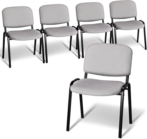 LEADZM Stapelstühle，Schwingstuhl，Bürostuhl Ohne Armlehne，mit Gepolsterter | Rezeption，5er(Grau)