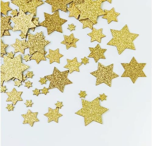 120 Stück Holzsterne zum Basteln, Gold Glitzer Sterne Streudeko Weihnachten, 3 Größen Tischdeko Sechseckige Holzsterne Konfetti für Weihnachtsbasteln, Hochzeit und Geburtstagsfeier (Gold)