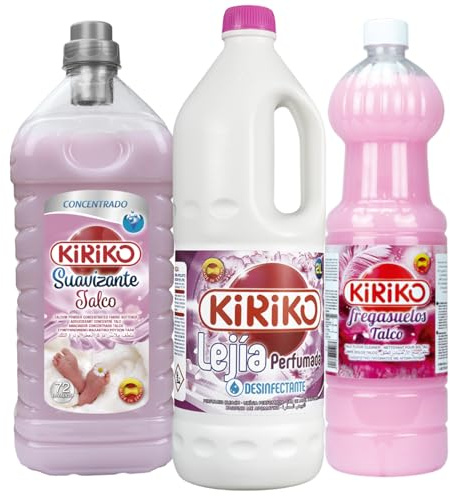 Kiriko 3 Piece Pink Spanish Cleaning Bundle Gift Set – Perfumed Floral Bleach 2L, Talc Floor Cleaner 1.5L & Talco Fabric Conditioner Softener 2L 72W Long Lasting Fresh Scent, Deep Clean & Soft Laundry