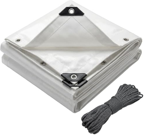 VOUNOT® Telo Impermeabile Esterno 6x8m, Telone Occhiellato Impermeabile Rinforzato PE 180 g/m², Telo Protettivo Multiuso per Barche, Legno, Piscina, Mobili da giardino, Auto, Bianco