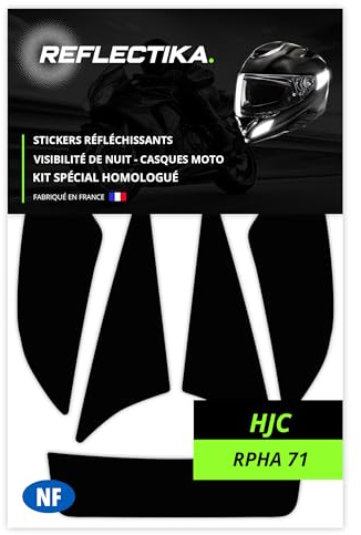 Kit Spécial Autocollants Stickers Réfléchissants pour Casque Moto HJC RPHA 71 - Adhésif Noir de Signalisation Homologués Normes Française - Visibilité de Nuit